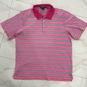 Vineyard Vines Pink Striped Shep & Ian Collab Polo Shirt.  Sz L